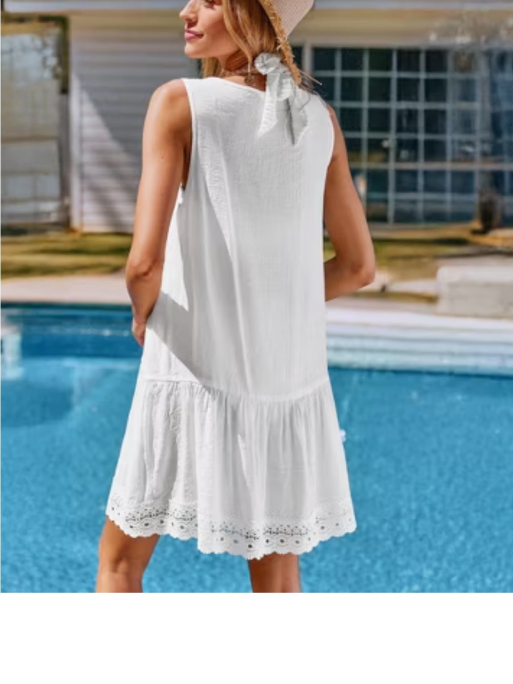 Cupshe White Crochet Trim V-Neck Swim Coverup Dress - Picture 3 of 3